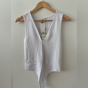 White Ribbed V-Neck Bodysuit